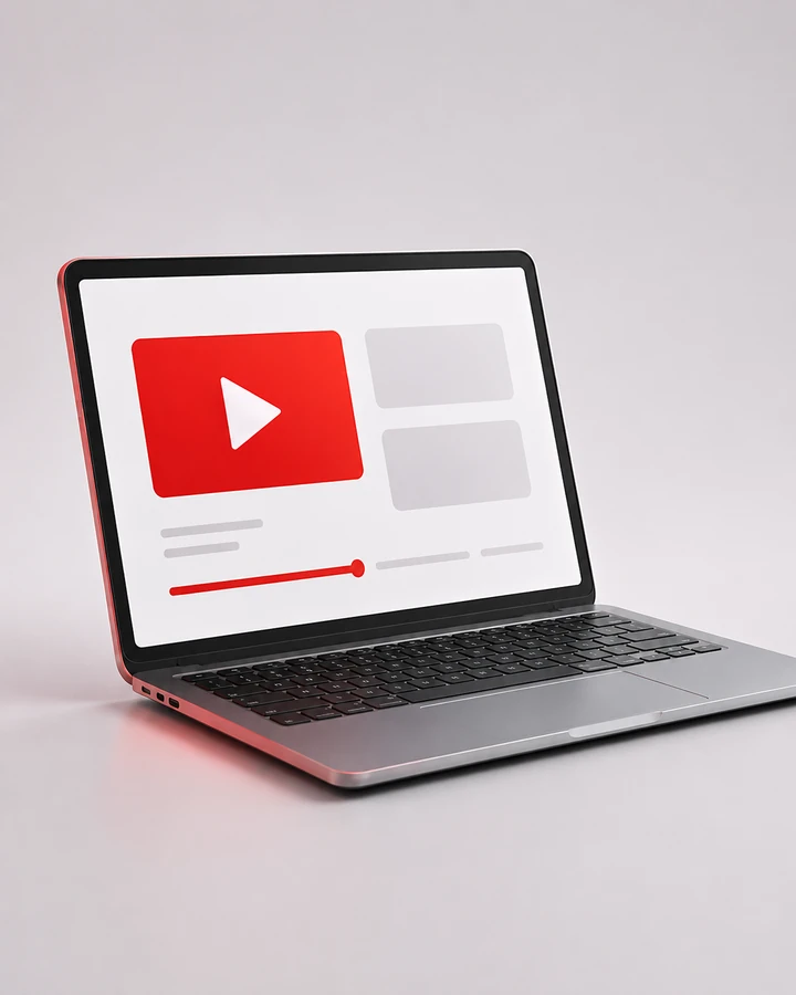 Laptop sa video plejerom, ilustracija besplatnog mini-kursa